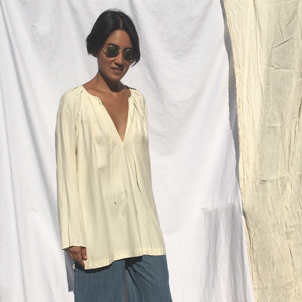 Silk Peasant Blouse / Aritizia / M / Boho
